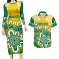 Custom Australia Socceroos Football Couples Matching Long Sleeve Bodycon Dress and Hawaiian Shirt Come On Aussie
