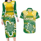 Custom Australia Socceroos Football Couples Matching Long Sleeve Bodycon Dress and Hawaiian Shirt Come On Aussie