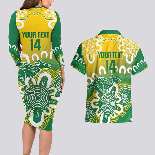 Custom Australia Socceroos Football Couples Matching Long Sleeve Bodycon Dress and Hawaiian Shirt Come On Aussie