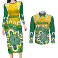 Custom Australia Socceroos Football Couples Matching Long Sleeve Bodycon Dress and Long Sleeve Button Shirt Come On Aussie