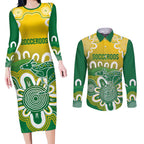 Custom Australia Socceroos Football Couples Matching Long Sleeve Bodycon Dress and Long Sleeve Button Shirt Come On Aussie