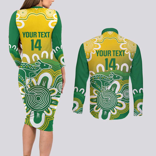 Custom Australia Socceroos Football Couples Matching Long Sleeve Bodycon Dress and Long Sleeve Button Shirt Come On Aussie