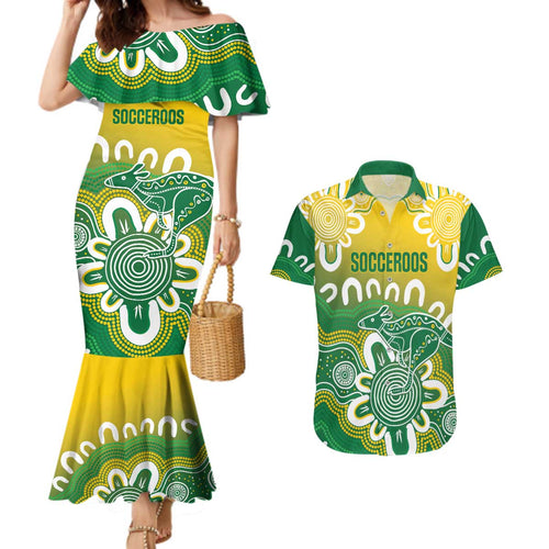 Custom Australia Socceroos Football Couples Matching Mermaid Dress and Hawaiian Shirt Come On Aussie