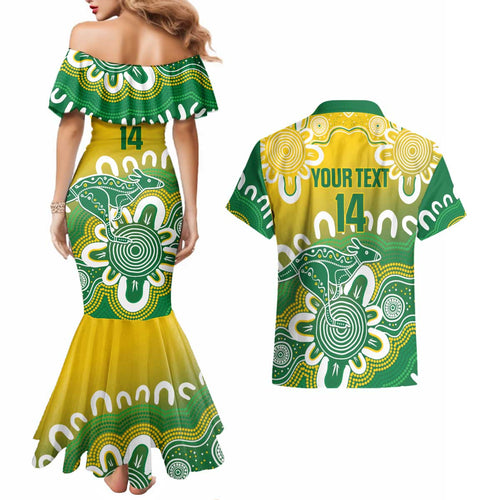 Custom Australia Socceroos Football Couples Matching Mermaid Dress and Hawaiian Shirt Come On Aussie