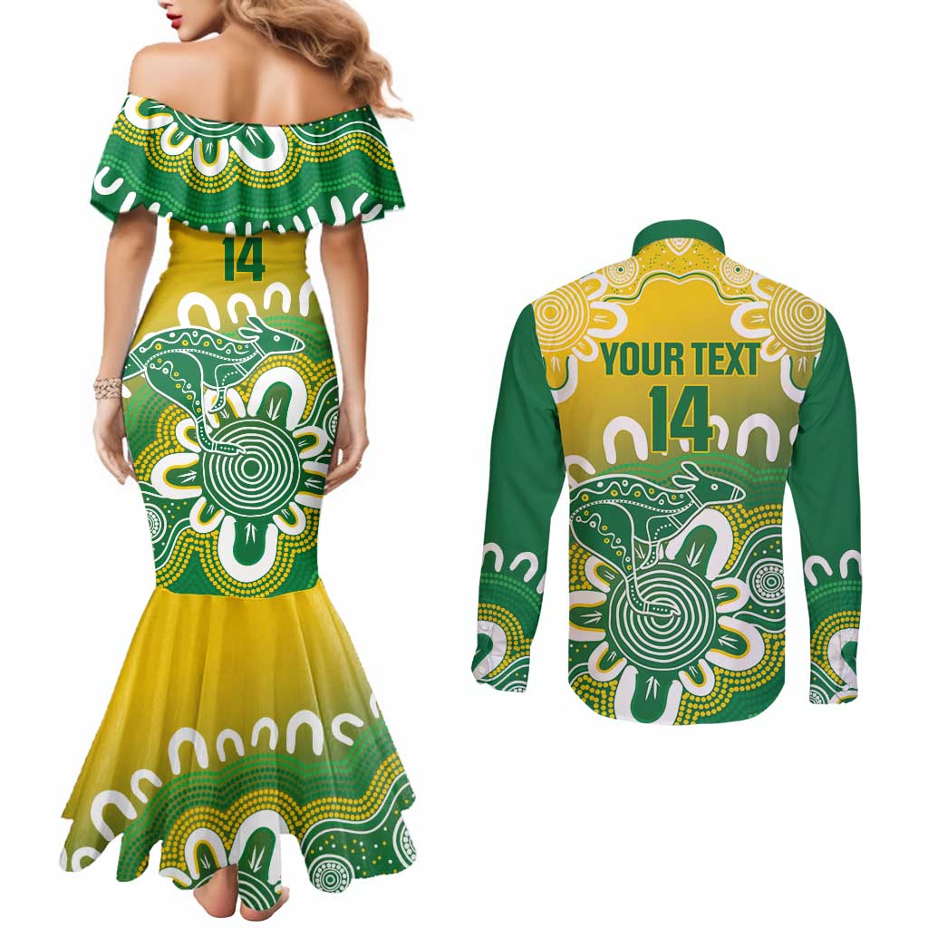 Custom Australia Socceroos Football Couples Matching Mermaid Dress and Long Sleeve Button Shirt Come On Aussie