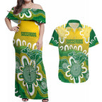 Custom Australia Socceroos Football Couples Matching Off Shoulder Maxi Dress and Hawaiian Shirt Come On Aussie