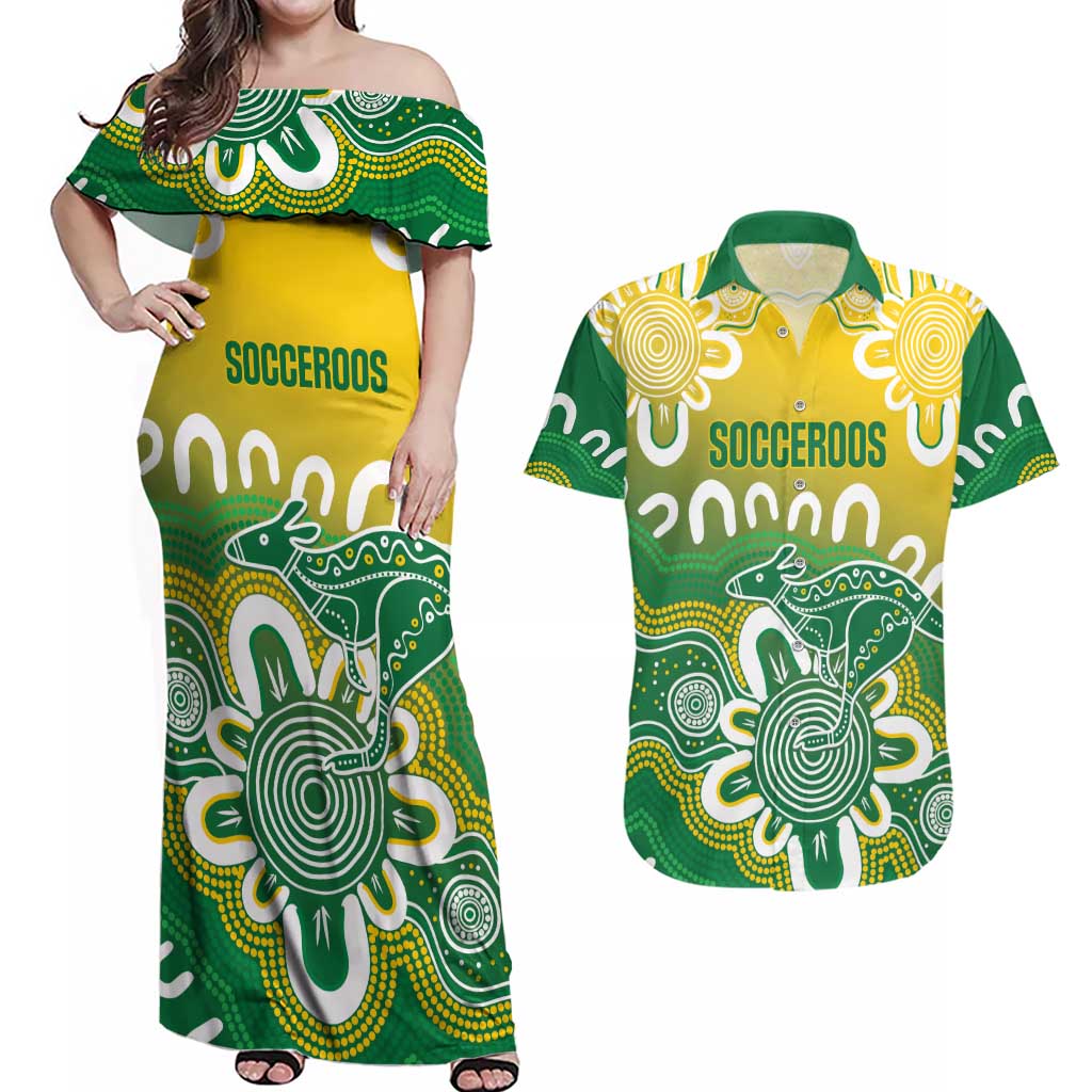 Custom Australia Socceroos Football Couples Matching Off Shoulder Maxi Dress and Hawaiian Shirt Come On Aussie