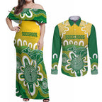 Custom Australia Socceroos Football Couples Matching Off Shoulder Maxi Dress and Long Sleeve Button Shirt Come On Aussie