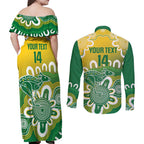 Custom Australia Socceroos Football Couples Matching Off Shoulder Maxi Dress and Long Sleeve Button Shirt Come On Aussie