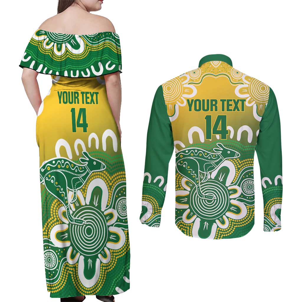 Custom Australia Socceroos Football Couples Matching Off Shoulder Maxi Dress and Long Sleeve Button Shirt Come On Aussie