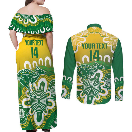 Custom Australia Socceroos Football Couples Matching Off Shoulder Maxi Dress and Long Sleeve Button Shirt Come On Aussie