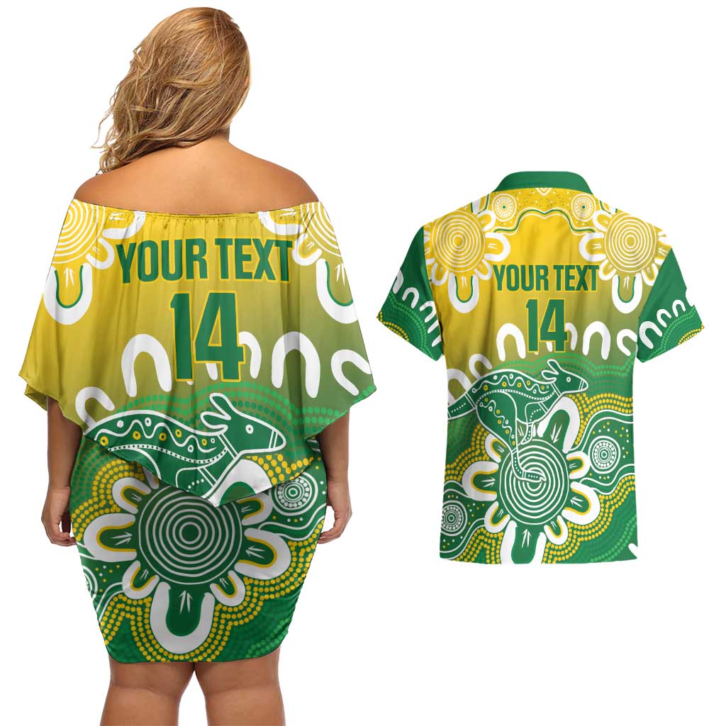 Custom Australia Socceroos Football Couples Matching Off Shoulder Short Dress and Hawaiian Shirt Come On Aussie