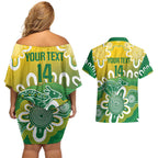 Custom Australia Socceroos Football Couples Matching Off Shoulder Short Dress and Hawaiian Shirt Come On Aussie