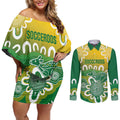 Custom Australia Socceroos Football Couples Matching Off Shoulder Short Dress and Long Sleeve Button Shirt Come On Aussie