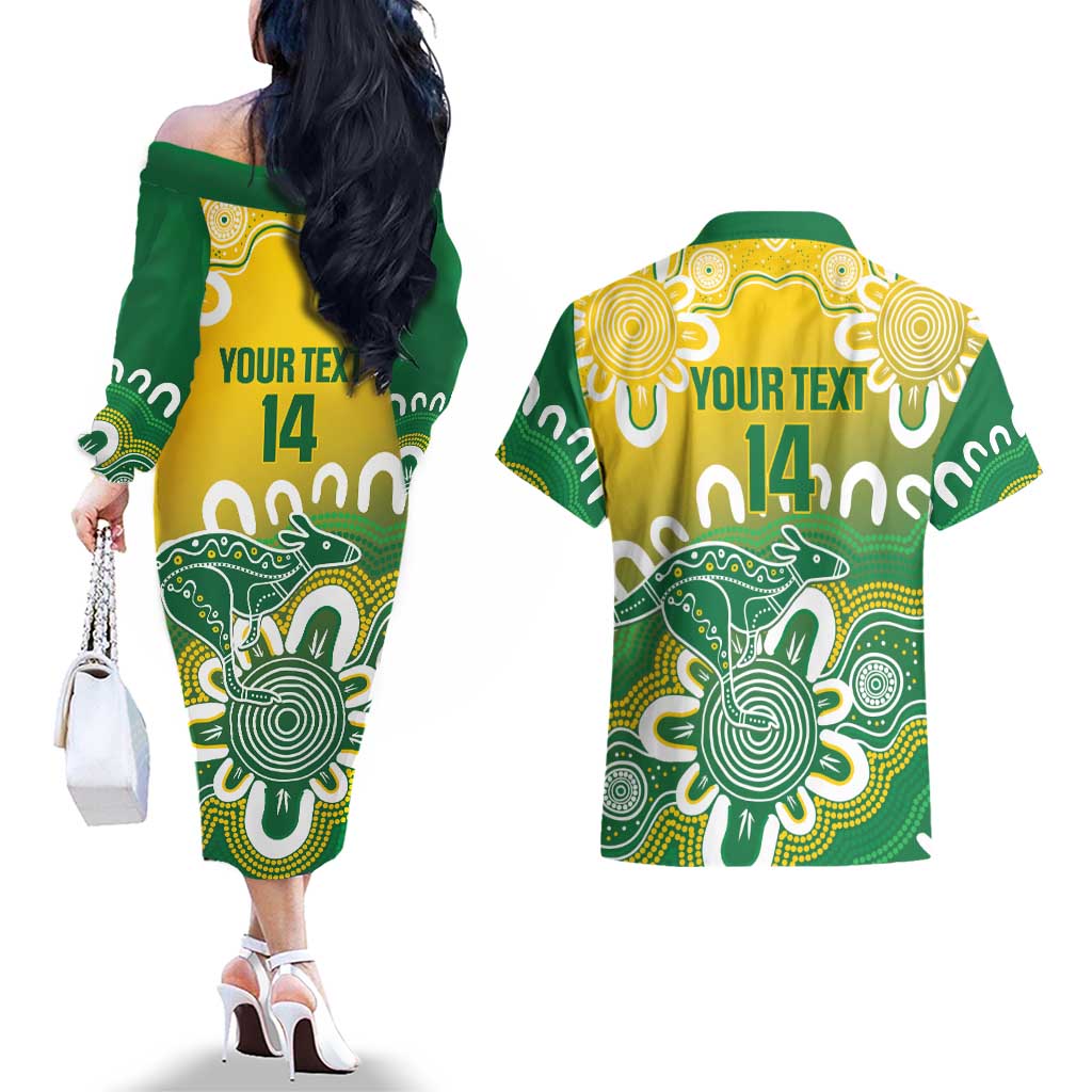 Custom Australia Socceroos Football Couples Matching Off The Shoulder Long Sleeve Dress and Hawaiian Shirt Come On Aussie