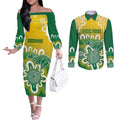 Custom Australia Socceroos Football Couples Matching Off The Shoulder Long Sleeve Dress and Long Sleeve Button Shirt Come On Aussie