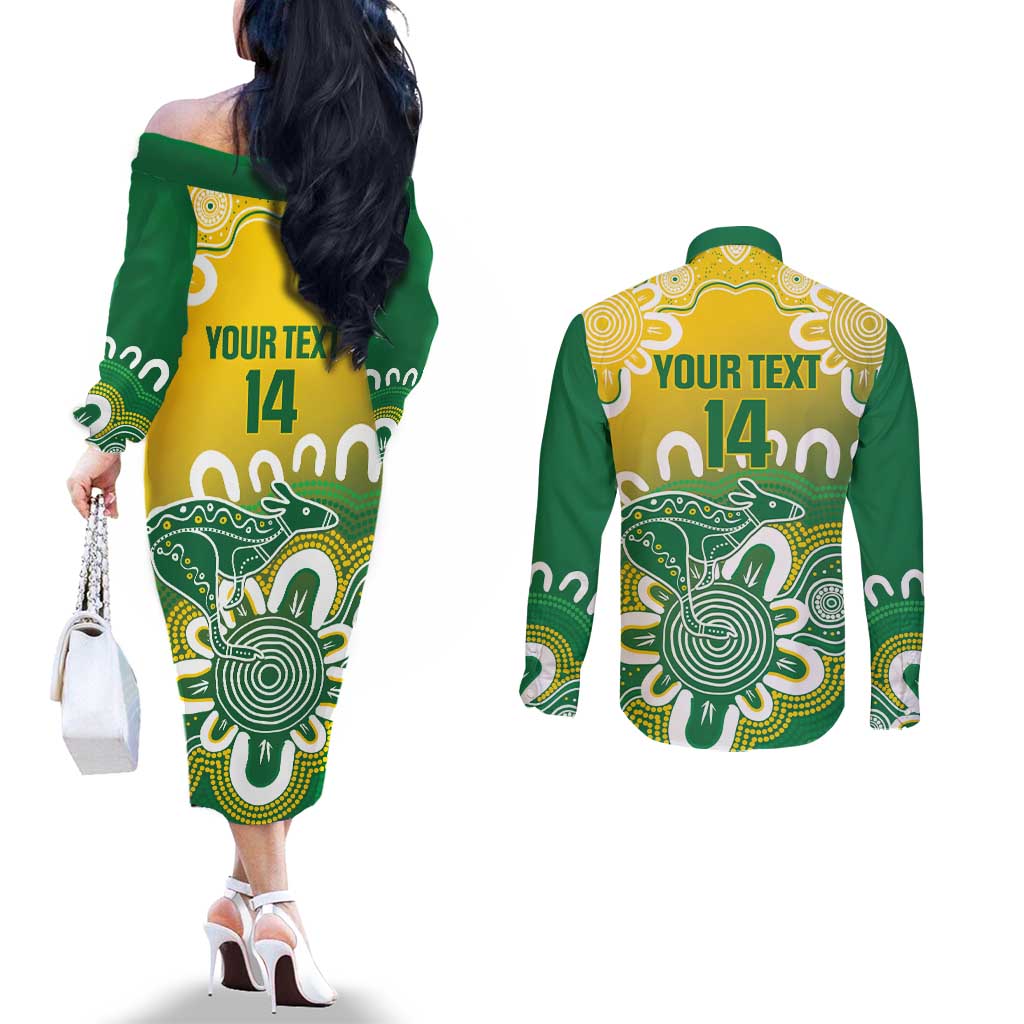 Custom Australia Socceroos Football Couples Matching Off The Shoulder Long Sleeve Dress and Long Sleeve Button Shirt Come On Aussie