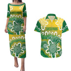 Custom Australia Socceroos Football Couples Matching Puletasi and Hawaiian Shirt Come On Aussie