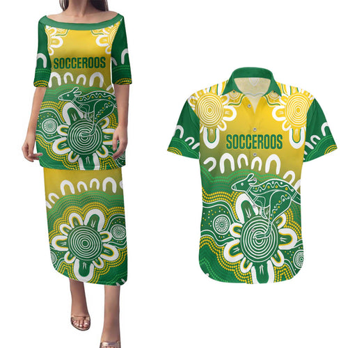 Custom Australia Socceroos Football Couples Matching Puletasi and Hawaiian Shirt Come On Aussie