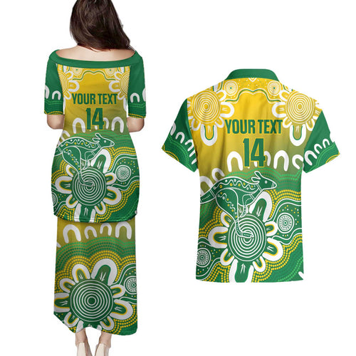 Custom Australia Socceroos Football Couples Matching Puletasi and Hawaiian Shirt Come On Aussie