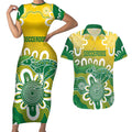 Custom Australia Socceroos Football Couples Matching Short Sleeve Bodycon Dress and Hawaiian Shirt Come On Aussie