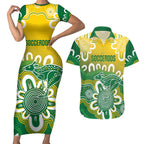 Custom Australia Socceroos Football Couples Matching Short Sleeve Bodycon Dress and Hawaiian Shirt Come On Aussie