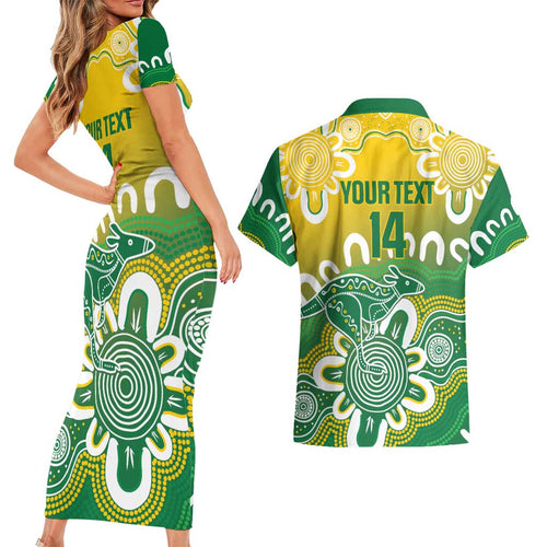 Custom Australia Socceroos Football Couples Matching Short Sleeve Bodycon Dress and Hawaiian Shirt Come On Aussie