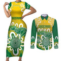 Custom Australia Socceroos Football Couples Matching Short Sleeve Bodycon Dress and Long Sleeve Button Shirt Come On Aussie