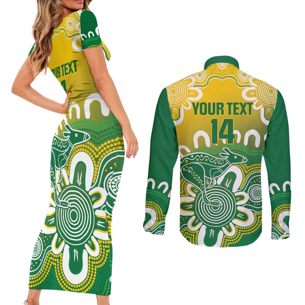 Custom Australia Socceroos Football Couples Matching Short Sleeve Bodycon Dress and Long Sleeve Button Shirt Come On Aussie