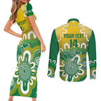 Custom Australia Socceroos Football Couples Matching Short Sleeve Bodycon Dress and Long Sleeve Button Shirt Come On Aussie