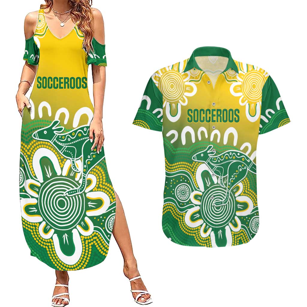 Custom Australia Socceroos Football Couples Matching Summer Maxi Dress and Hawaiian Shirt Come On Aussie