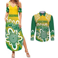 Custom Australia Socceroos Football Couples Matching Summer Maxi Dress and Long Sleeve Button Shirt Come On Aussie