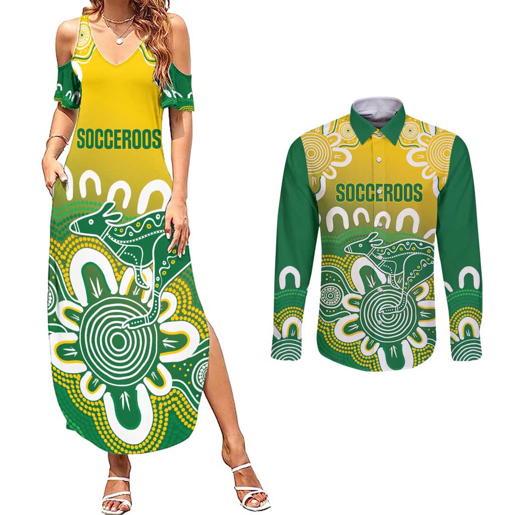 Custom Australia Socceroos Football Couples Matching Summer Maxi Dress and Long Sleeve Button Shirt Come On Aussie