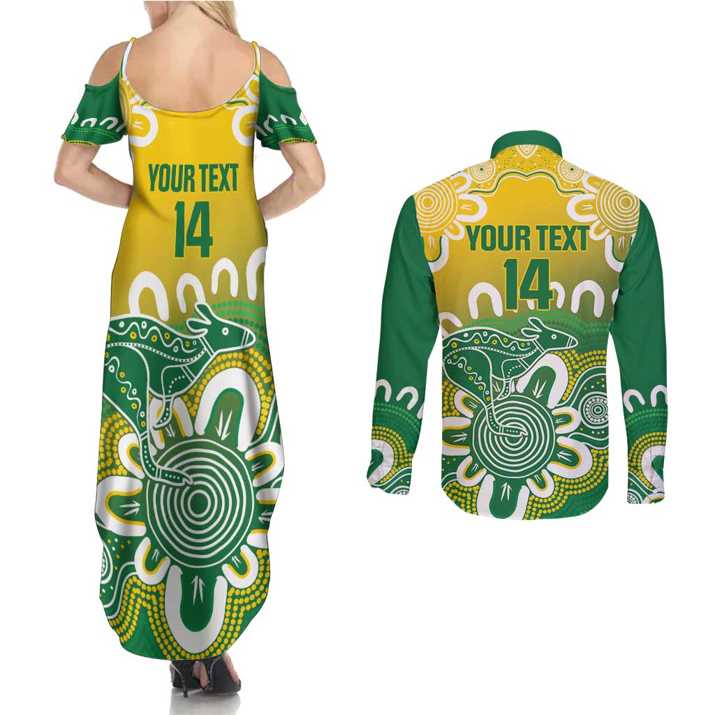 Custom Australia Socceroos Football Couples Matching Summer Maxi Dress and Long Sleeve Button Shirt Come On Aussie