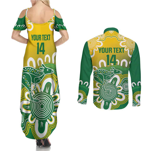 Custom Australia Socceroos Football Couples Matching Summer Maxi Dress and Long Sleeve Button Shirt Come On Aussie