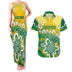 Custom Australia Socceroos Football Couples Matching Tank Maxi Dress and Hawaiian Shirt Come On Aussie