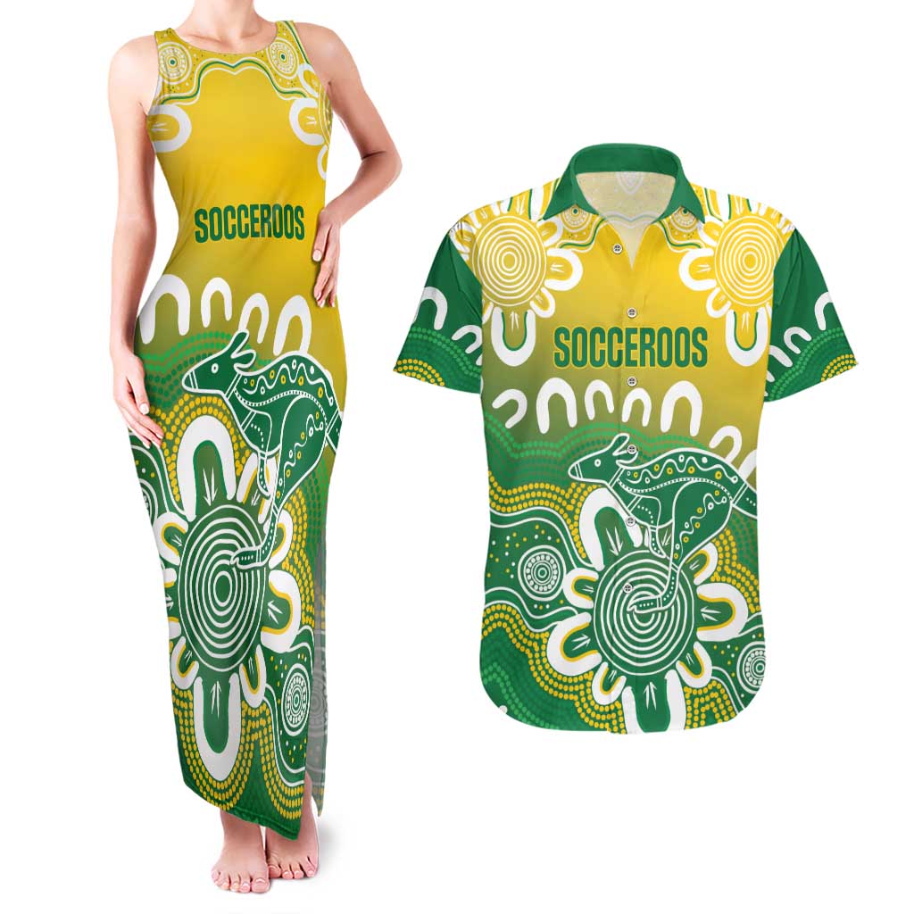 Custom Australia Socceroos Football Couples Matching Tank Maxi Dress and Hawaiian Shirt Come On Aussie