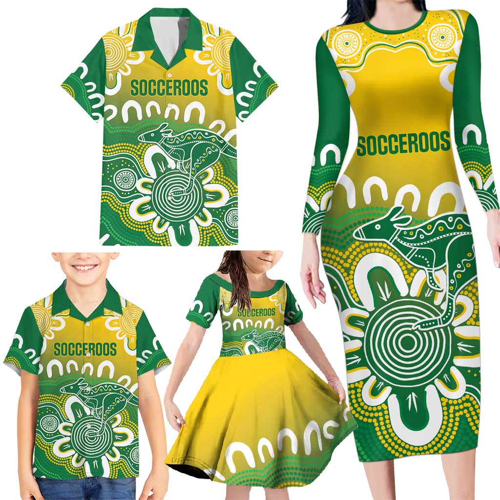 Custom Australia Socceroos Football Family Matching Long Sleeve Bodycon Dress and Hawaiian Shirt Come On Aussie