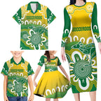 Custom Australia Socceroos Football Family Matching Long Sleeve Bodycon Dress and Hawaiian Shirt Come On Aussie