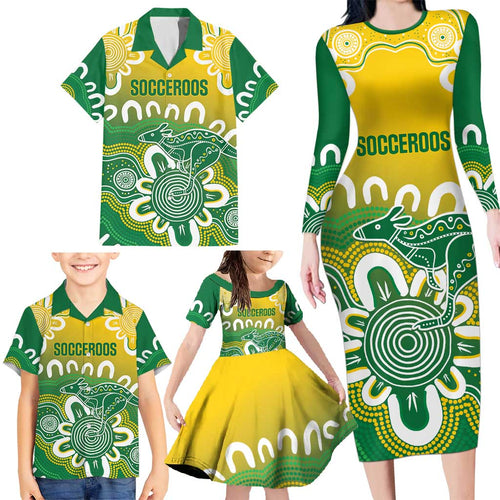 Custom Australia Socceroos Football Family Matching Long Sleeve Bodycon Dress and Hawaiian Shirt Come On Aussie