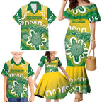 Custom Australia Socceroos Football Family Matching Mermaid Dress and Hawaiian Shirt Come On Aussie