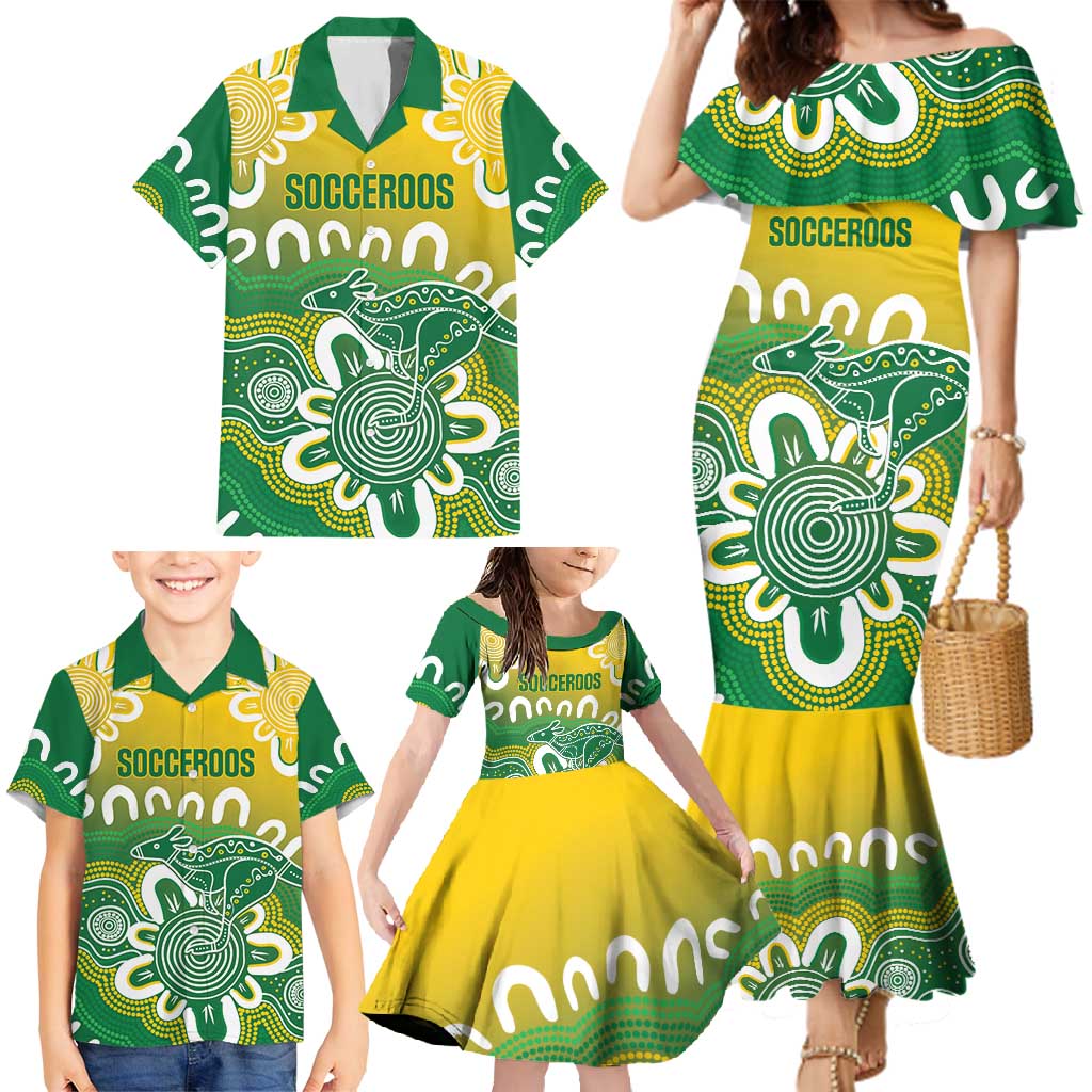 Custom Australia Socceroos Football Family Matching Mermaid Dress and Hawaiian Shirt Come On Aussie
