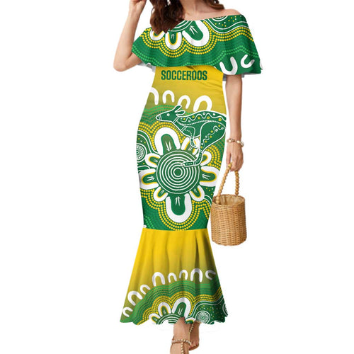 Custom Australia Socceroos Football Family Matching Mermaid Dress and Hawaiian Shirt Come On Aussie