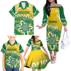 Custom Australia Socceroos Football Family Matching Off The Shoulder Long Sleeve Dress and Hawaiian Shirt Come On Aussie