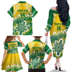 Custom Australia Socceroos Football Family Matching Off The Shoulder Long Sleeve Dress and Hawaiian Shirt Come On Aussie
