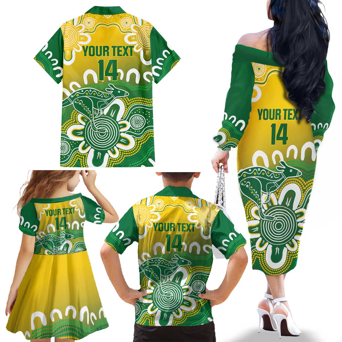 Custom Australia Socceroos Football Family Matching Off The Shoulder Long Sleeve Dress and Hawaiian Shirt Come On Aussie
