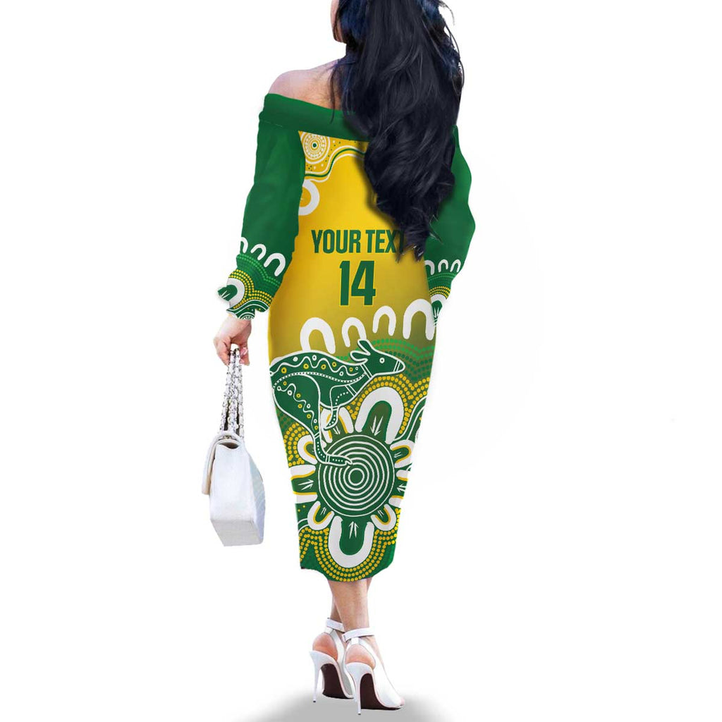 Custom Australia Socceroos Football Family Matching Off The Shoulder Long Sleeve Dress and Hawaiian Shirt Come On Aussie