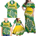 Custom Australia Socceroos Football Family Matching Off Shoulder Maxi Dress and Hawaiian Shirt Come On Aussie