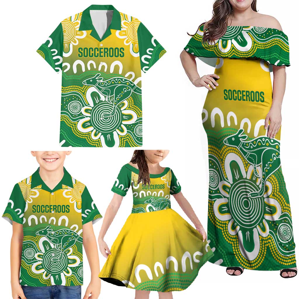Custom Australia Socceroos Football Family Matching Off Shoulder Maxi Dress and Hawaiian Shirt Come On Aussie