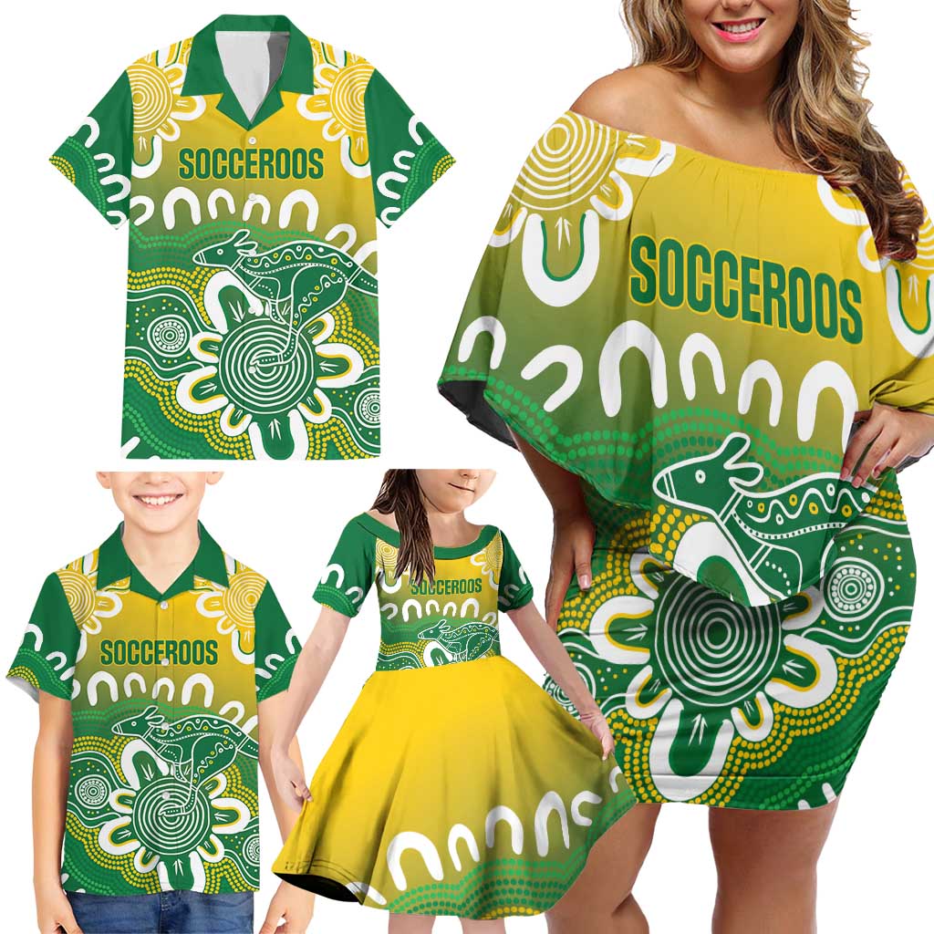 Custom Australia Socceroos Football Family Matching Off Shoulder Short Dress and Hawaiian Shirt Come On Aussie